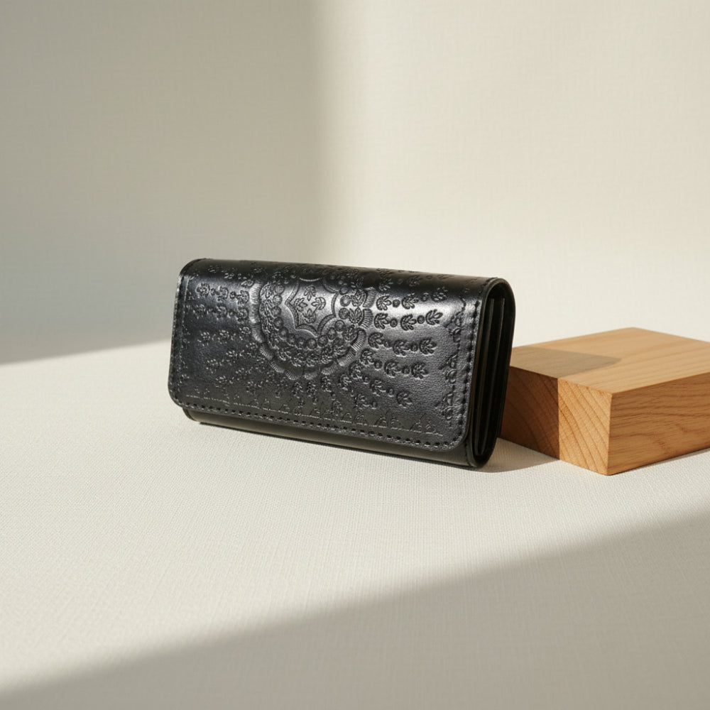 بورتفية دق لون اسود جلد طبيعي يدوي 100%