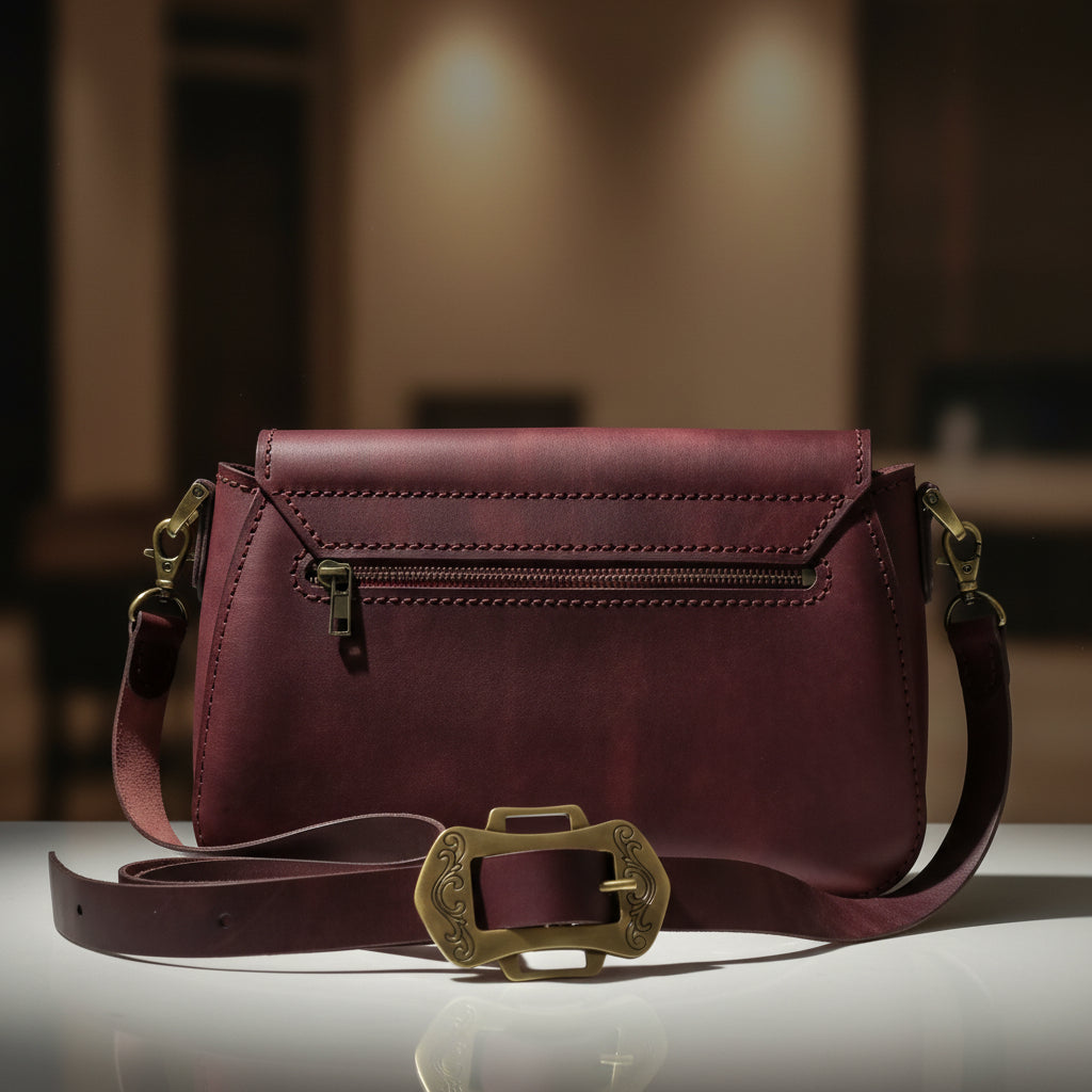 شنطة كروس لون برجاندي مصنوعة يدويا